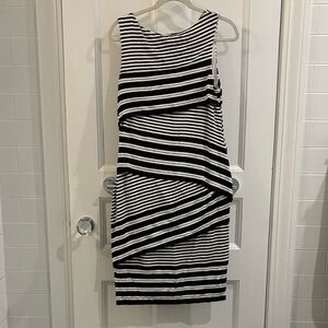 Bailey 44 Asymmetrical Black and White Striped Dress